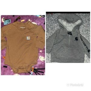 Carhartt Kids Charcoal Gray Hoodie size 3 months and onesie bodysuit 6 months